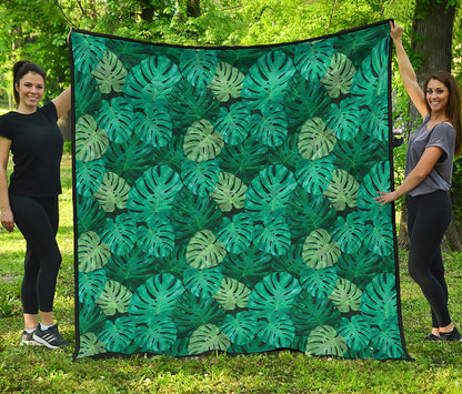 Green Tropical Monstera Pattern Print Quilt