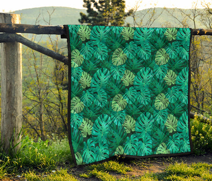 Green Tropical Monstera Pattern Print Quilt
