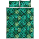 Green Tropical Monstera Pattern Print Quilt Bed Set
