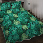 Green Tropical Monstera Pattern Print Quilt Bed Set