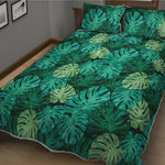 Green Tropical Monstera Pattern Print Quilt Bed Set