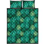 Green Tropical Monstera Pattern Print Quilt Bed Set