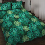 Green Tropical Monstera Pattern Print Quilt Bed Set