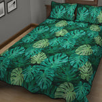 Green Tropical Monstera Pattern Print Quilt Bed Set