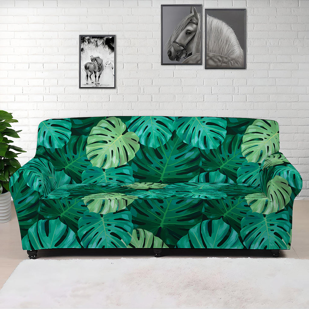 Green Tropical Monstera Pattern Print Sofa Cover