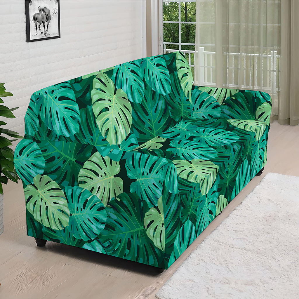 Green Tropical Monstera Pattern Print Sofa Cover