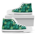 Green Tropical Monstera Pattern Print White High Top Sneakers