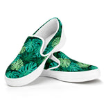 Green Tropical Monstera Pattern Print White Slip On Shoes