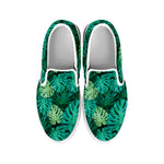 Green Tropical Monstera Pattern Print White Slip On Shoes