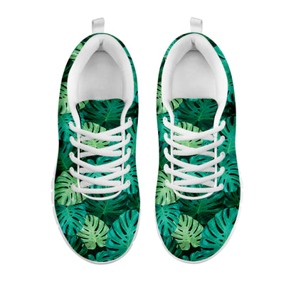 Green Tropical Monstera Pattern Print White Sneakers