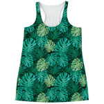 Green Tropical Monstera Pattern Print Women's Racerback Tank Top
