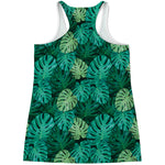 Green Tropical Monstera Pattern Print Women's Racerback Tank Top