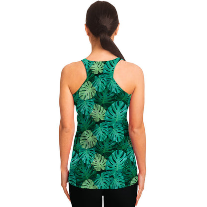 Green Tropical Monstera Pattern Print Women's Racerback Tank Top