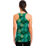 Green Tropical Monstera Pattern Print Women's Racerback Tank Top