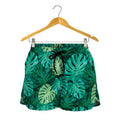 Green Tropical Monstera Pattern Print Women's Shorts