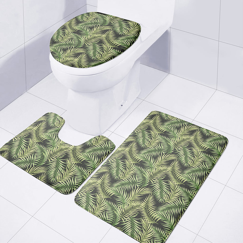 Green Tropical Palm Leaf Pattern Print 3 Piece Bath Mat Set