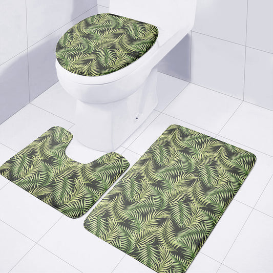 Green Tropical Palm Leaf Pattern Print 3 Piece Bath Mat Set