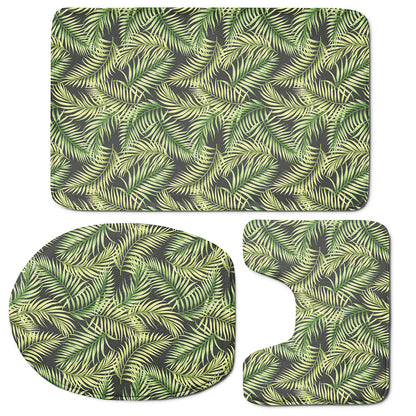 Green Tropical Palm Leaf Pattern Print 3 Piece Bath Mat Set