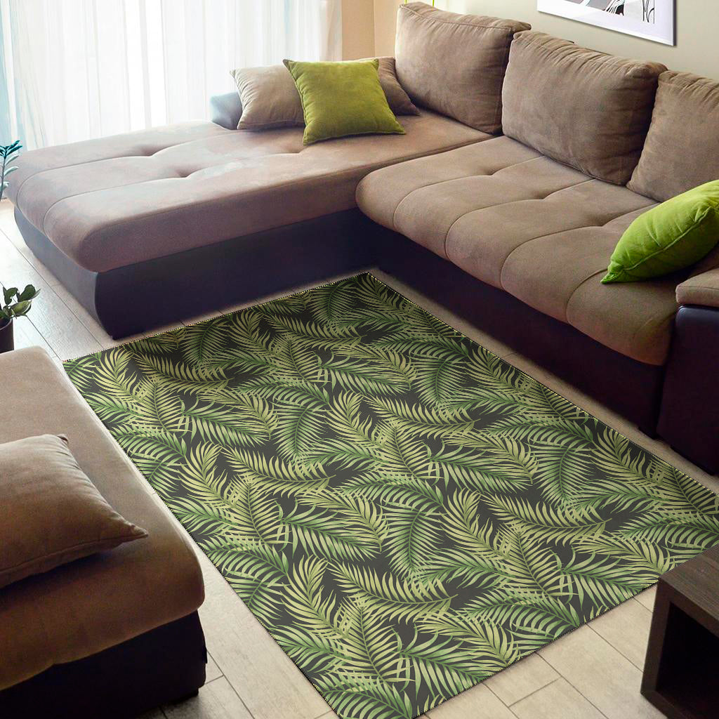 Green Tropical Palm Leaf Pattern Print Area Rug