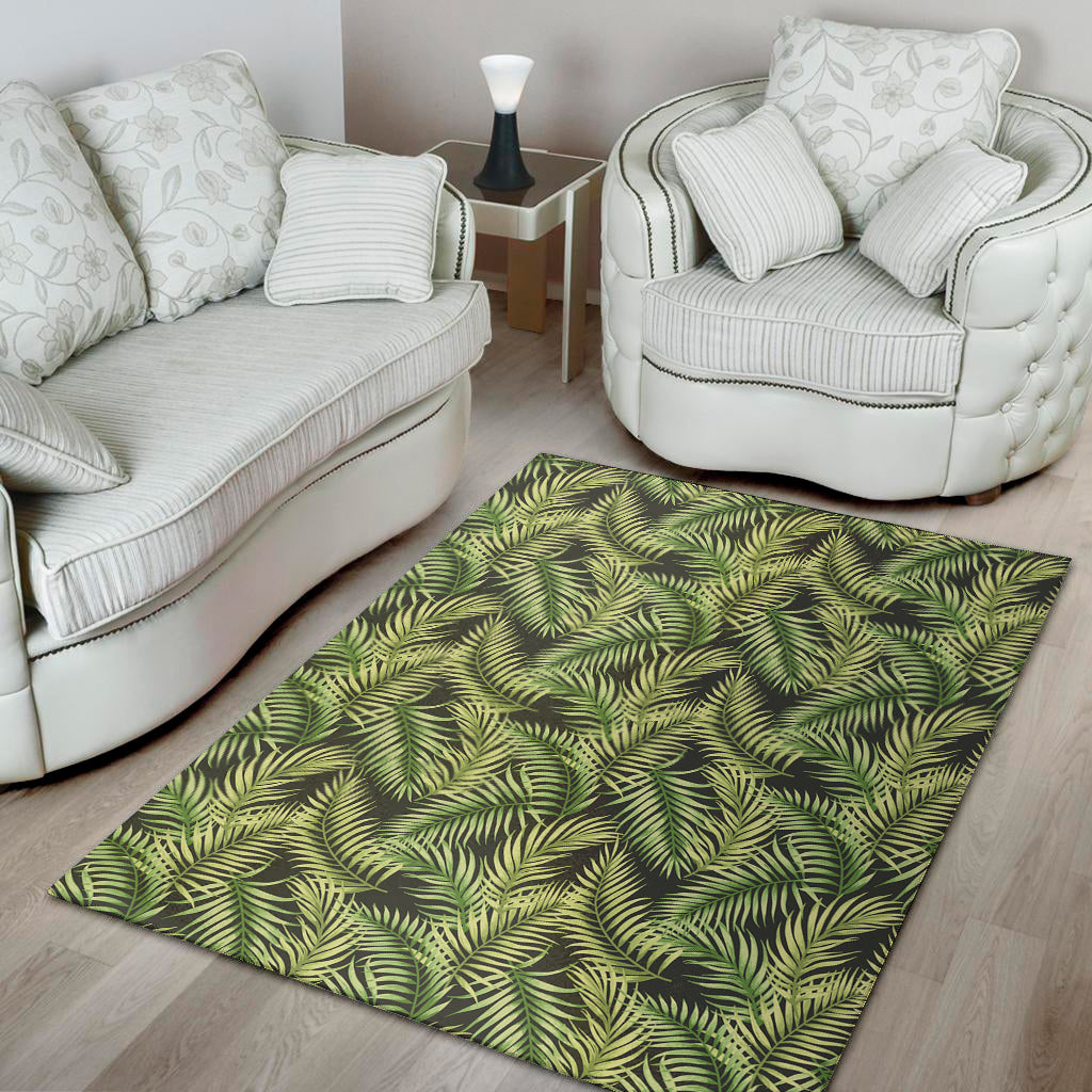 Green Tropical Palm Leaf Pattern Print Area Rug