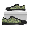 Green Tropical Palm Leaf Pattern Print Black Low Top Sneakers