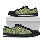 Green Tropical Palm Leaf Pattern Print Black Low Top Shoes