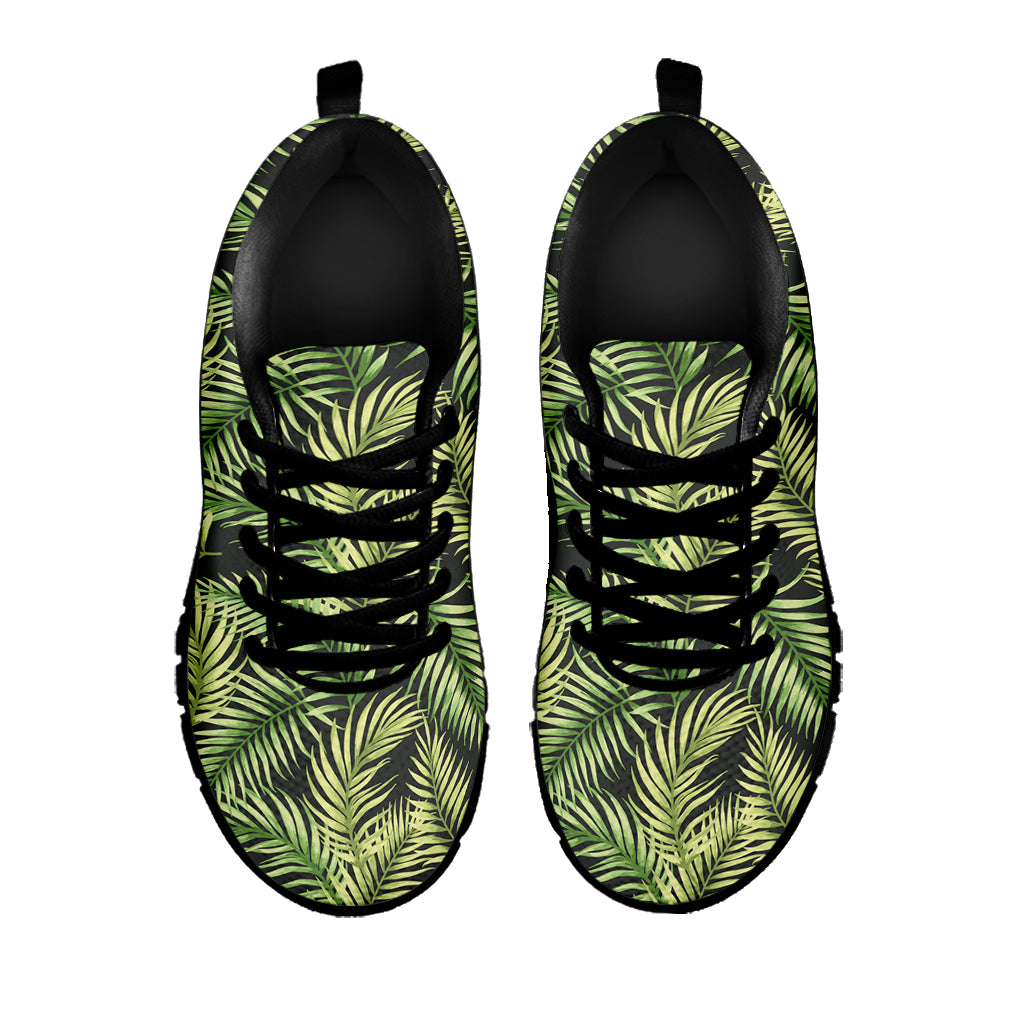 Green Tropical Palm Leaf Pattern Print Black Sneakers