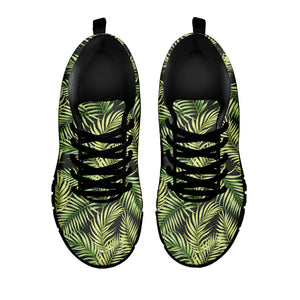 Green Tropical Palm Leaf Pattern Print Black Sneakers