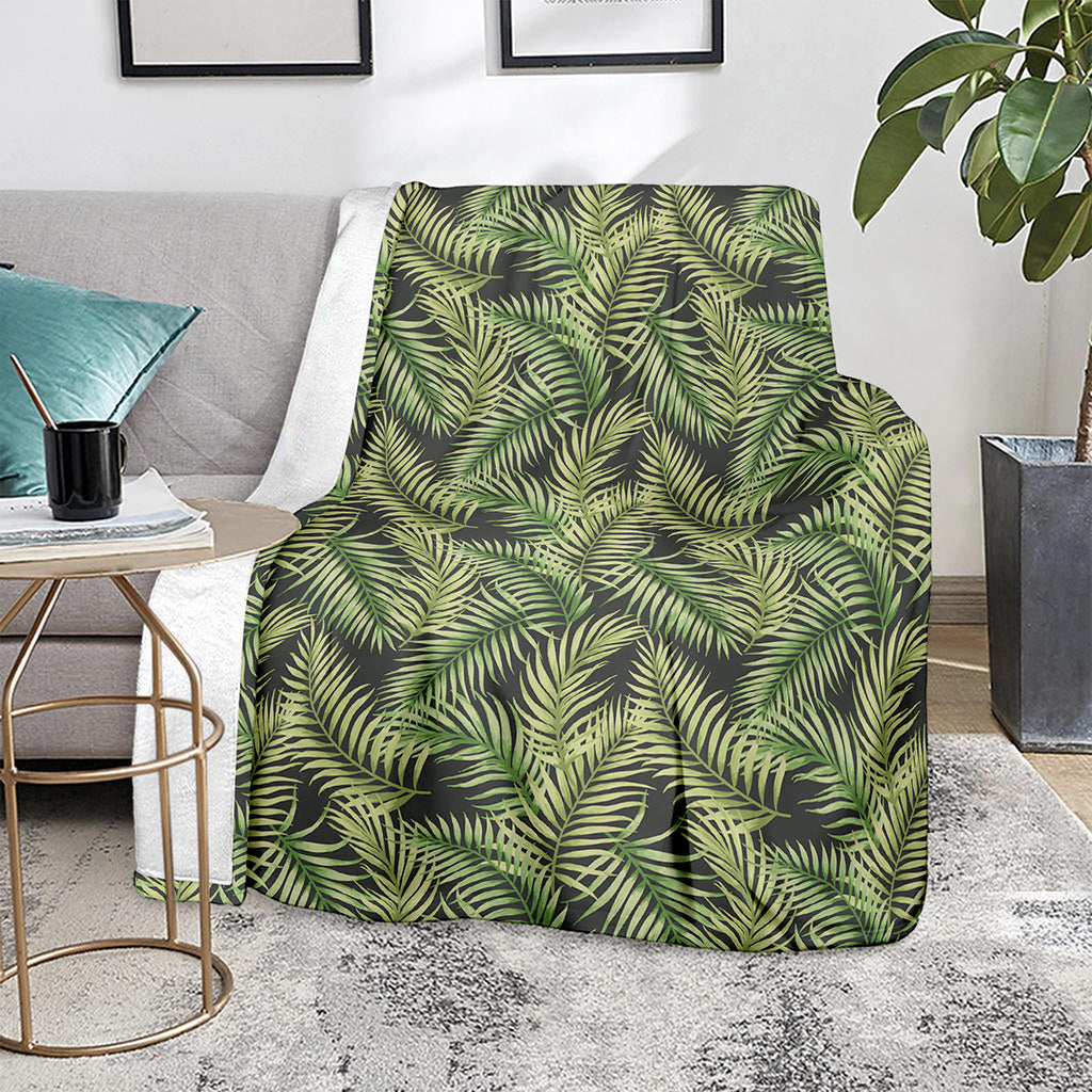 Green Tropical Palm Leaf Pattern Print Blanket