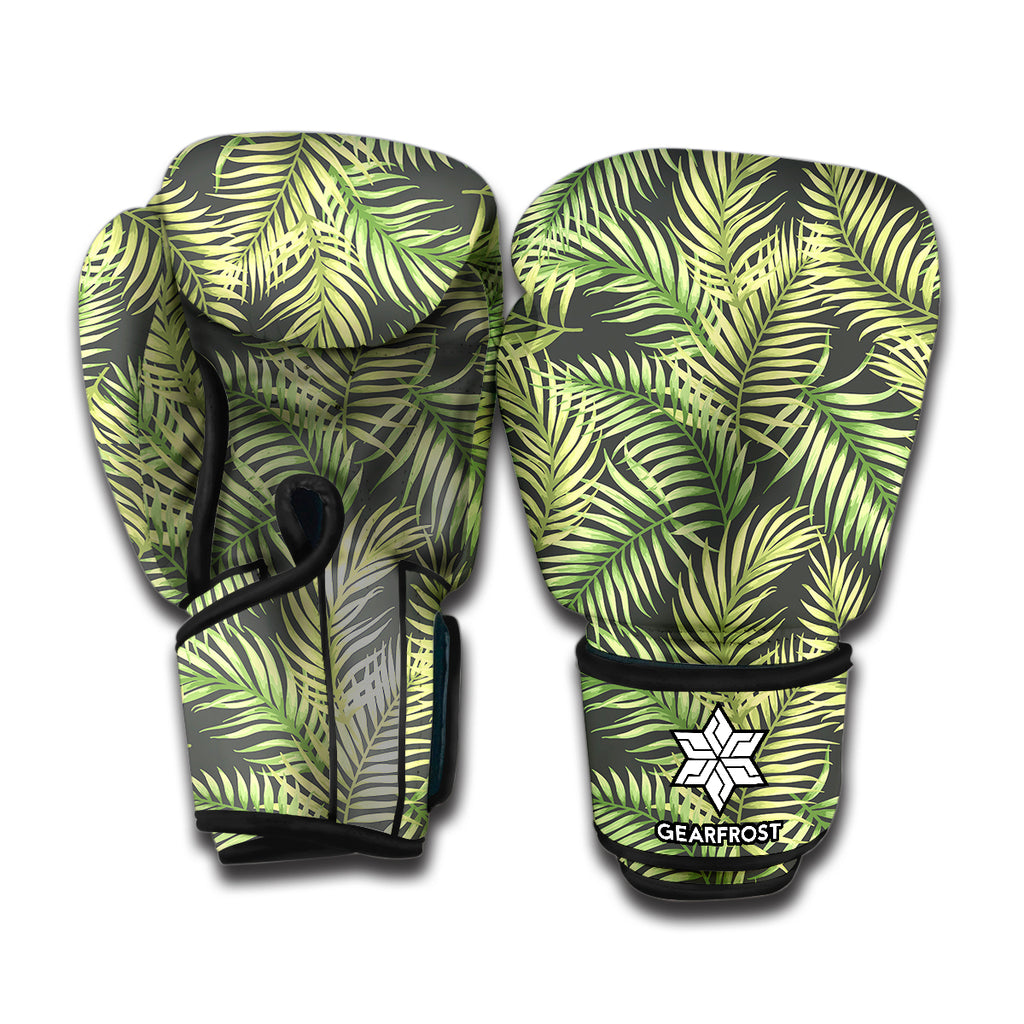 Green Tropical Palm Leaf Pattern Print Boxing Gloves