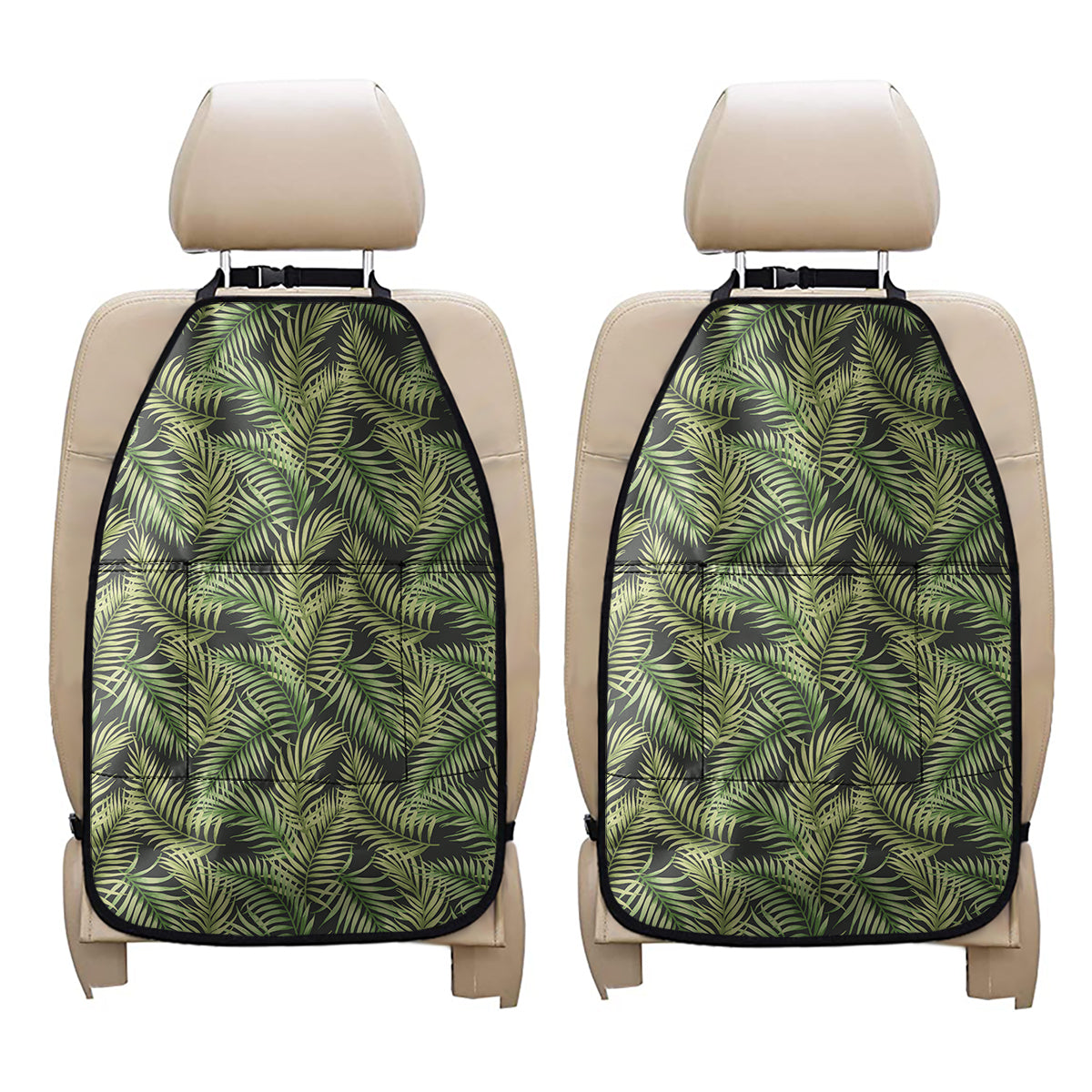Green Tropical Palm Leaf Pattern Print Car Seat Organizers