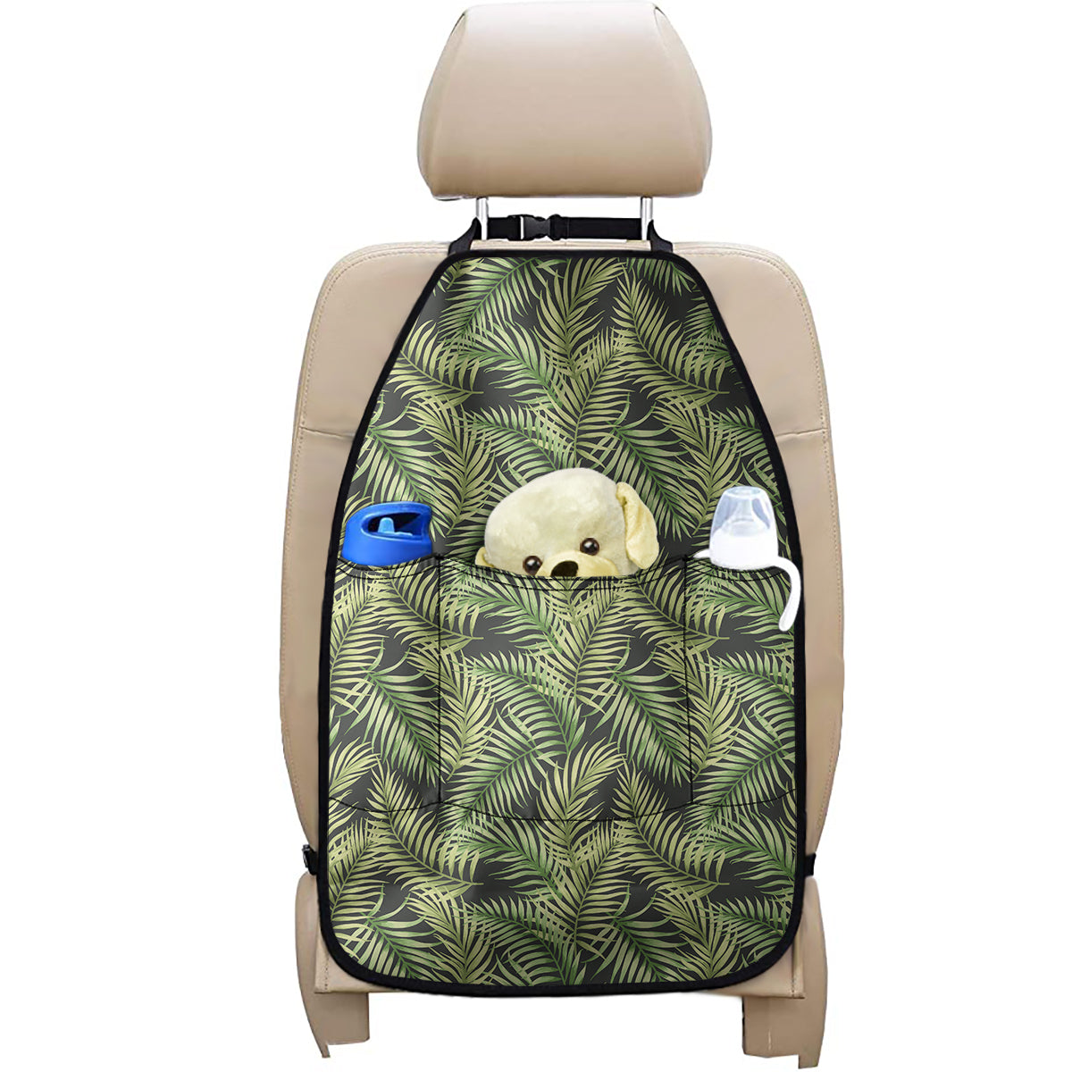 Green Tropical Palm Leaf Pattern Print Car Seat Organizers