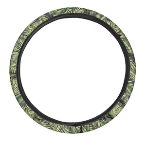 Green Tropical Palm Leaf Pattern Print Car Steering Wheel Cover