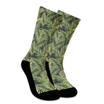 Green Tropical Palm Leaf Pattern Print Crew Socks