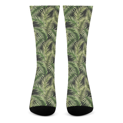 Green Tropical Palm Leaf Pattern Print Crew Socks