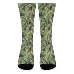 Green Tropical Palm Leaf Pattern Print Crew Socks