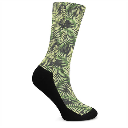 Green Tropical Palm Leaf Pattern Print Crew Socks