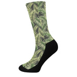 Green Tropical Palm Leaf Pattern Print Crew Socks