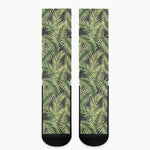 Green Tropical Palm Leaf Pattern Print Crew Socks