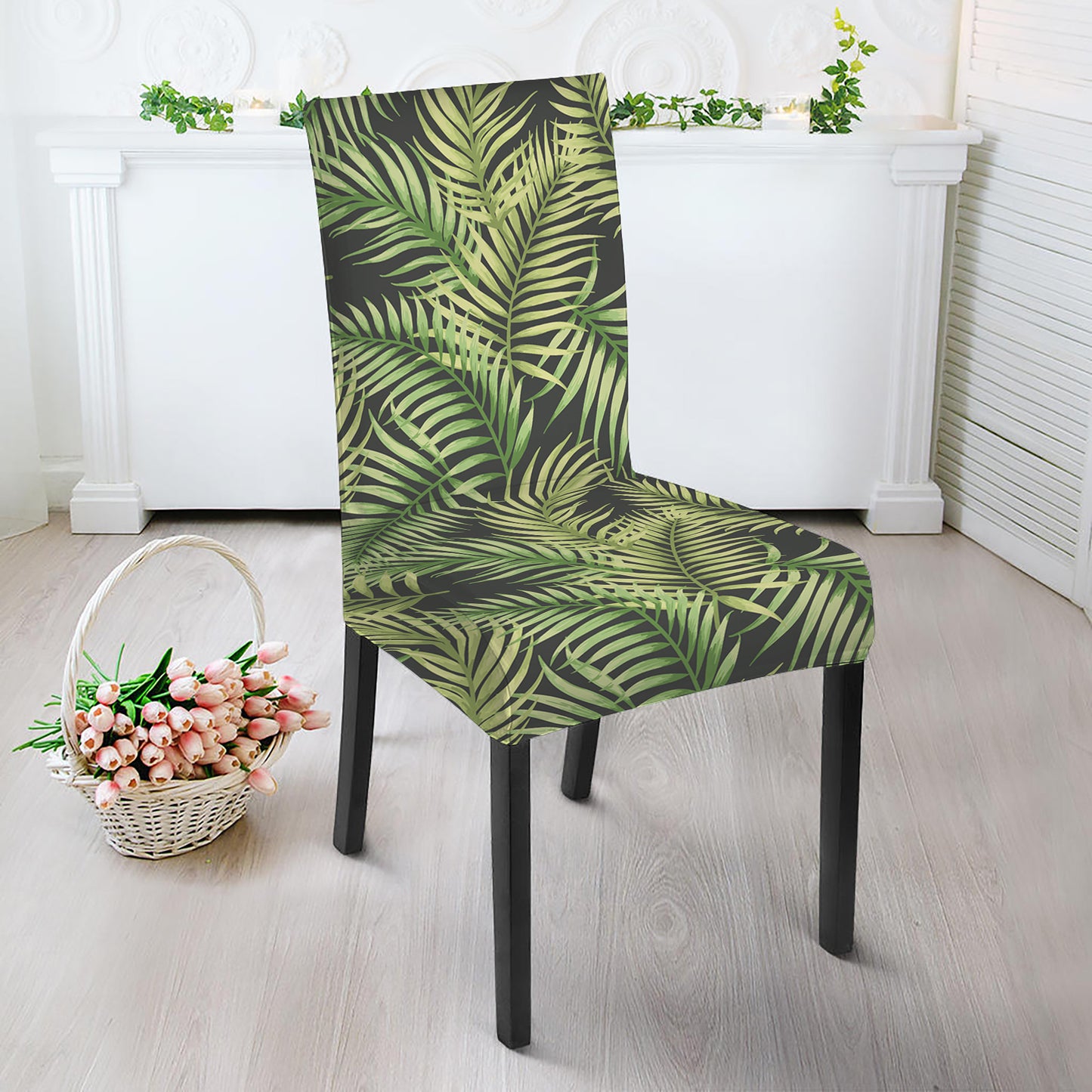Green Tropical Palm Leaf Pattern Print Dining Chair Slipcover