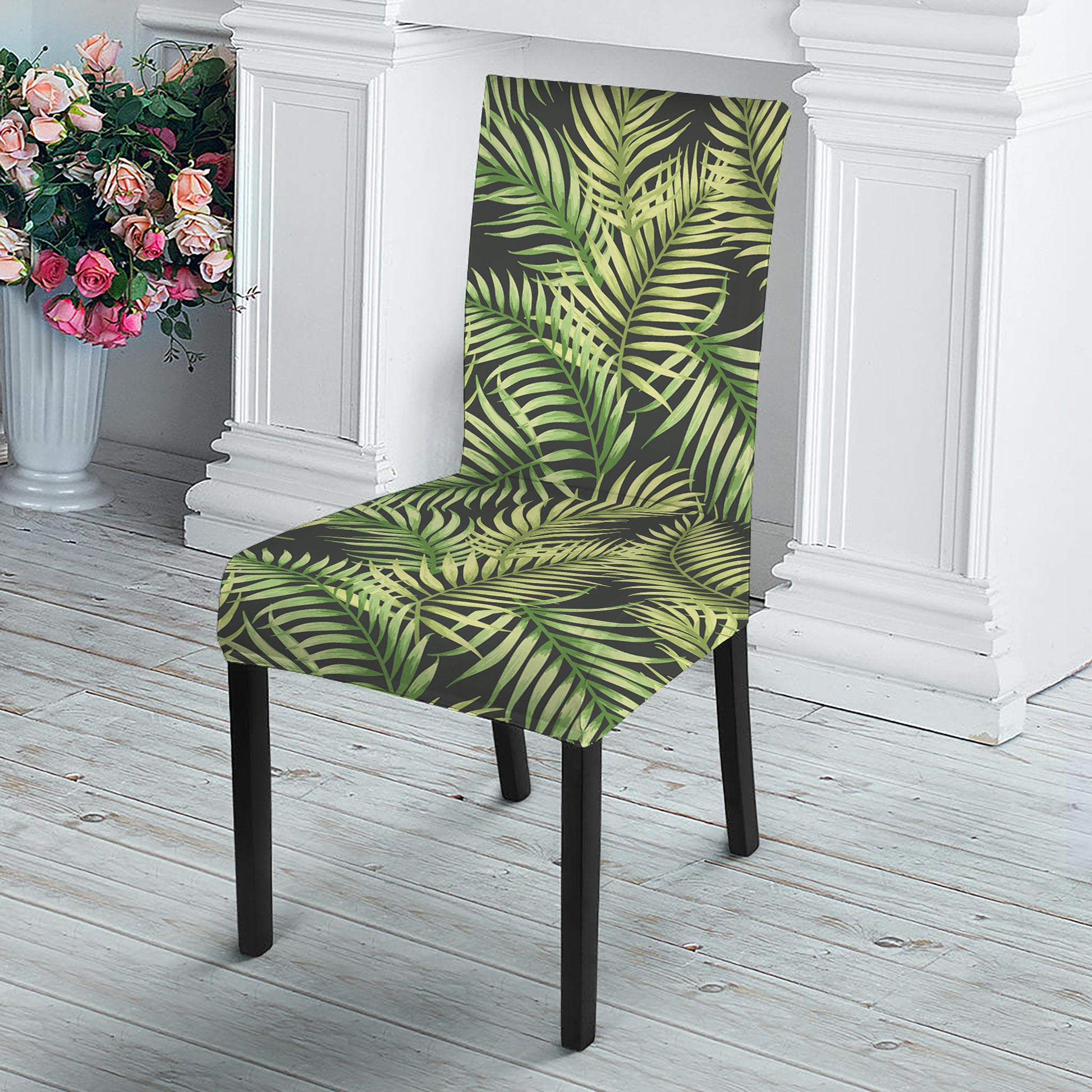 Green Tropical Palm Leaf Pattern Print Dining Chair Slipcover