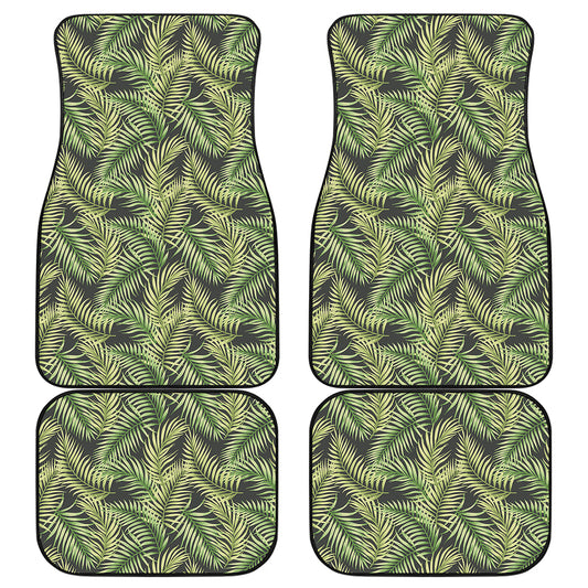 Green Tropical Palm Leaf Pattern Print Front and Back Car Floor Mats