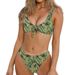 Green Tropical Palm Leaf Pattern Print Front Bow Tie Bikini