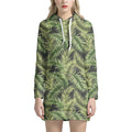 Green Tropical Palm Leaf Pattern Print Pullover Hoodie Dress