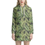 Green Tropical Palm Leaf Pattern Print Hoodie Dress