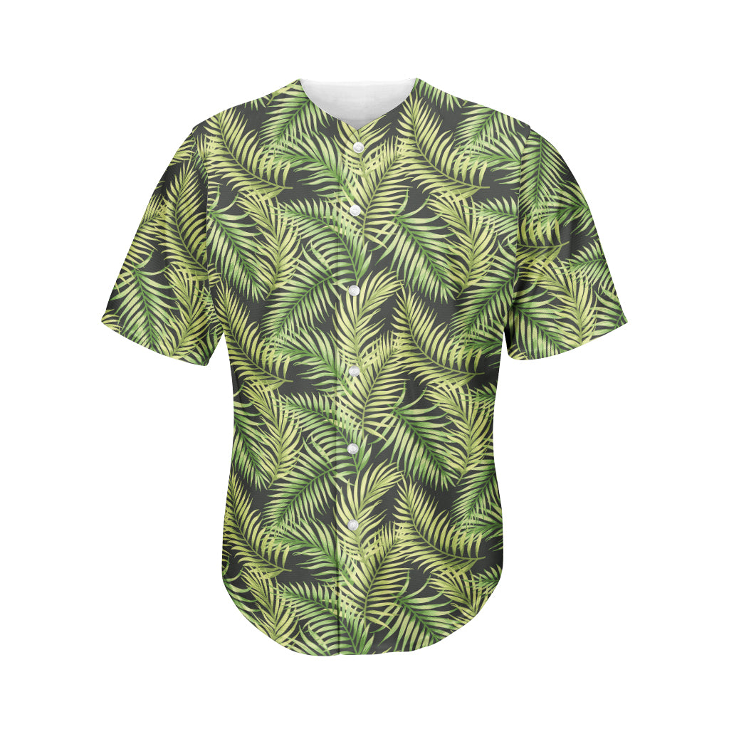 Green Tropical Palm Leaf Pattern Print Men's Baseball Jersey