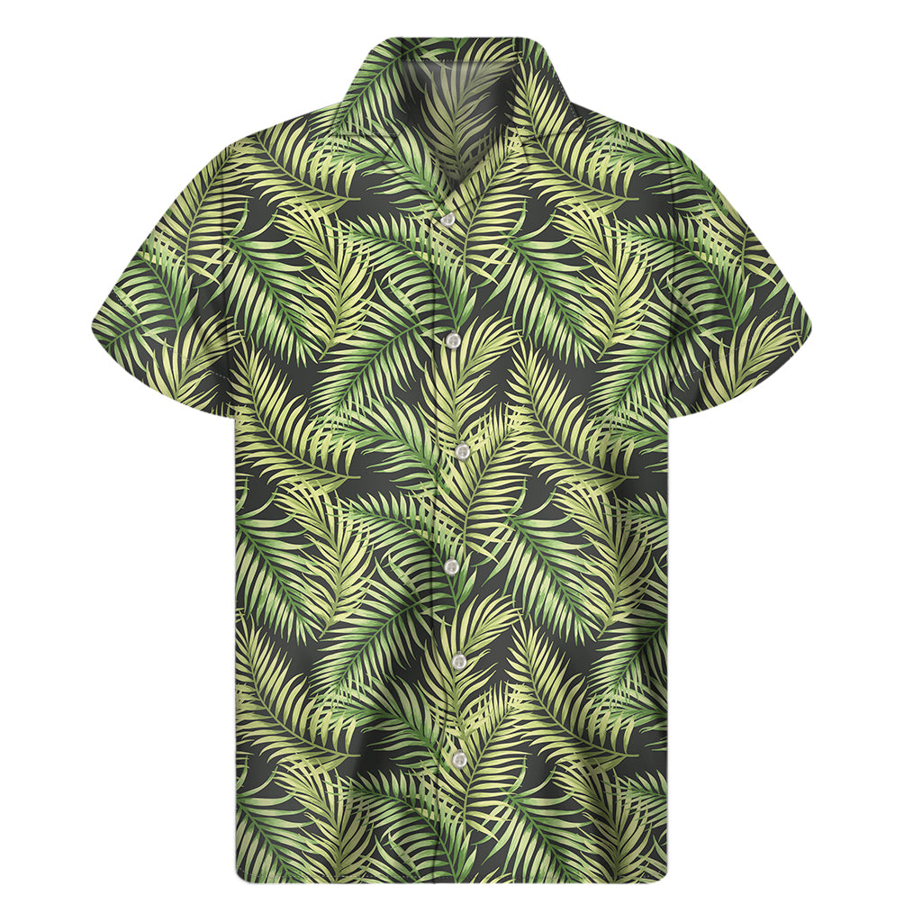 Green Tropical Palm Leaf Pattern Print Men's Short Sleeve Shirt
