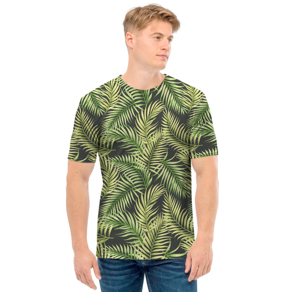 Green Tropical Palm Leaf Pattern Print Men's T-Shirt