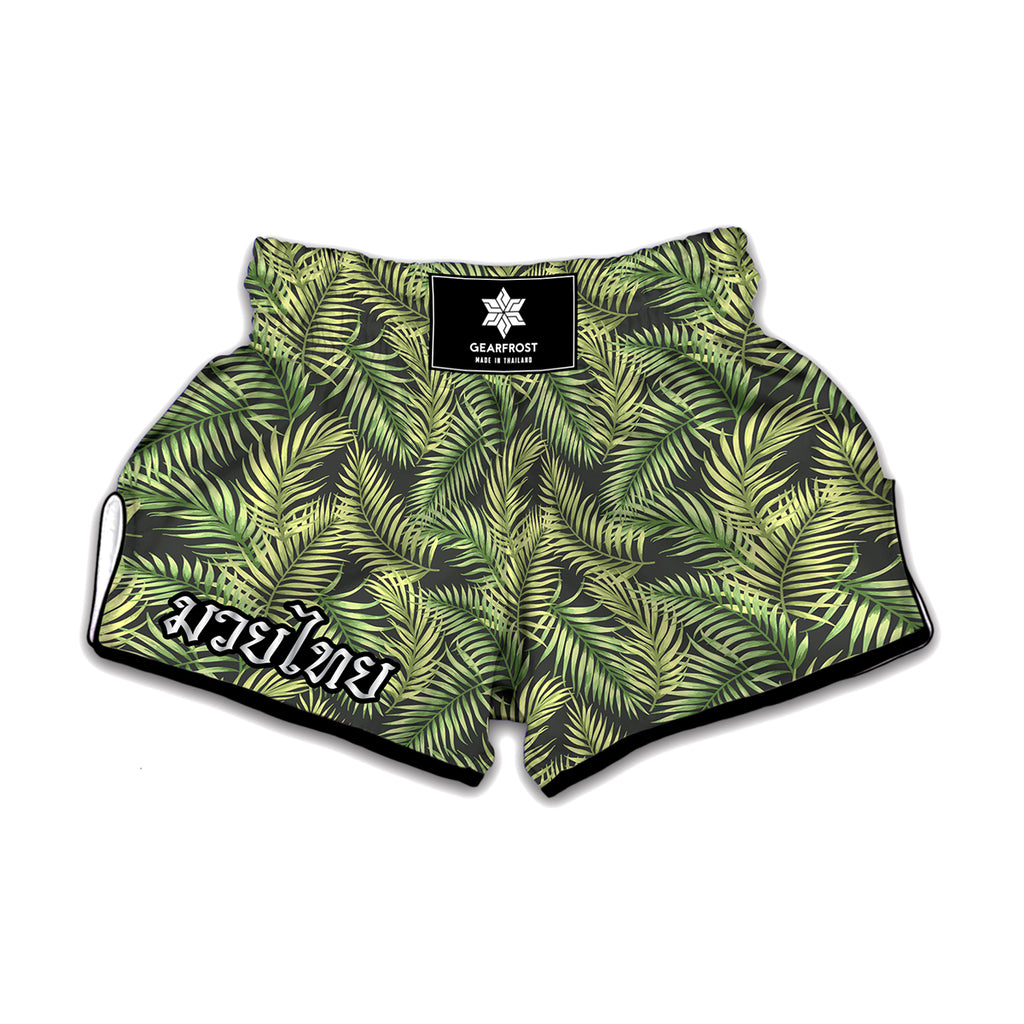 Green Tropical Palm Leaf Pattern Print Muay Thai Boxing Shorts