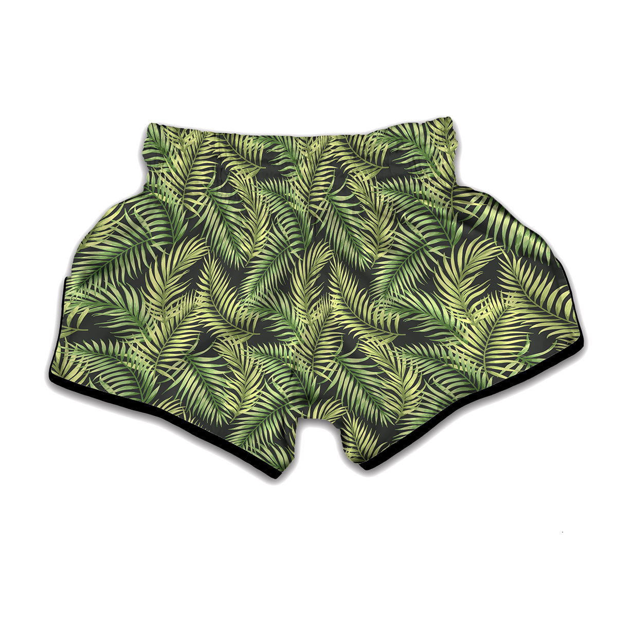 Green Tropical Palm Leaf Pattern Print Muay Thai Boxing Shorts